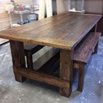 rustic wood kitchen table & bench