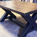 rustic wood table with X legs