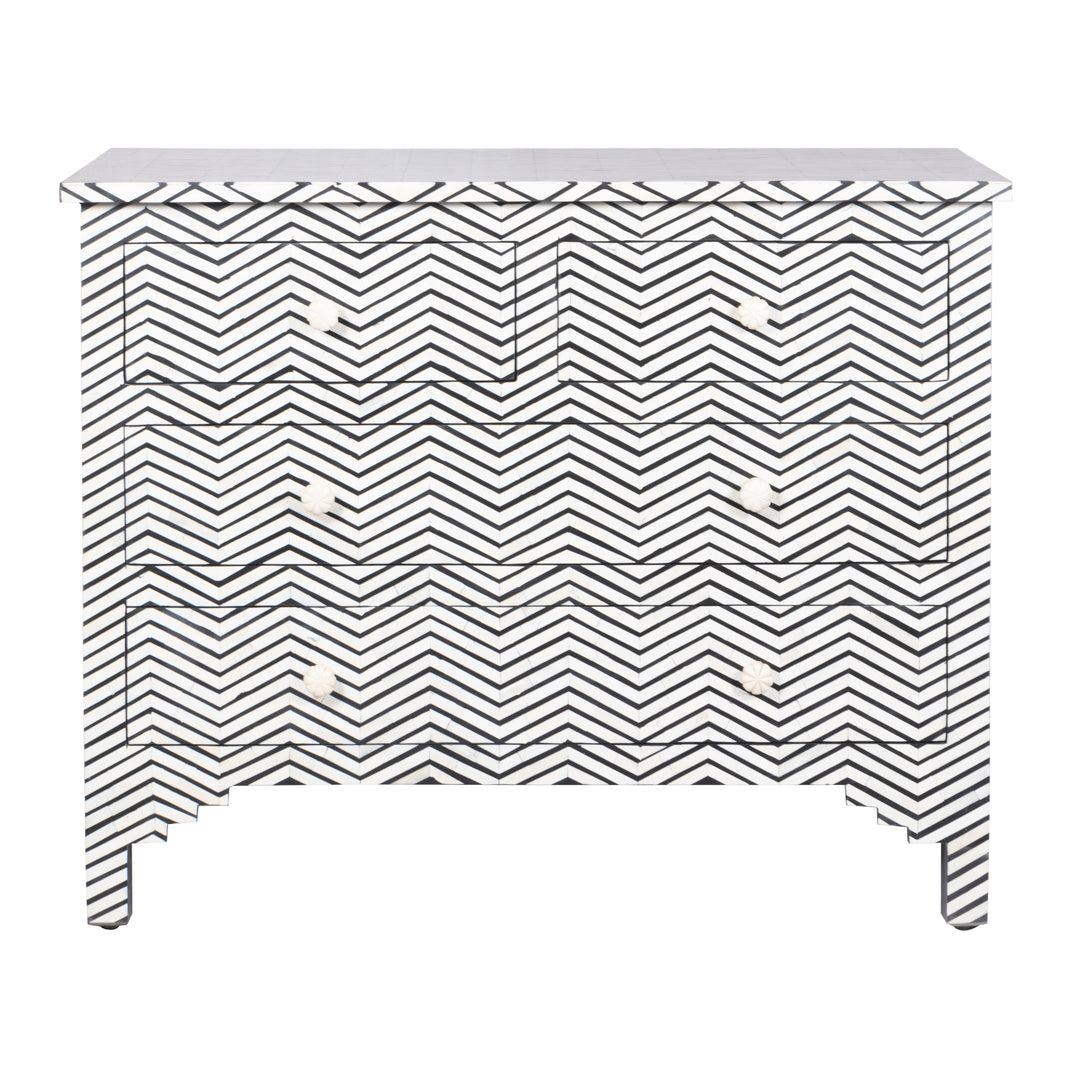 Bone Inlay 4 Drawer Chest of Drawers - Black Thin Zig Zag - Abacus and Hunt LLC
