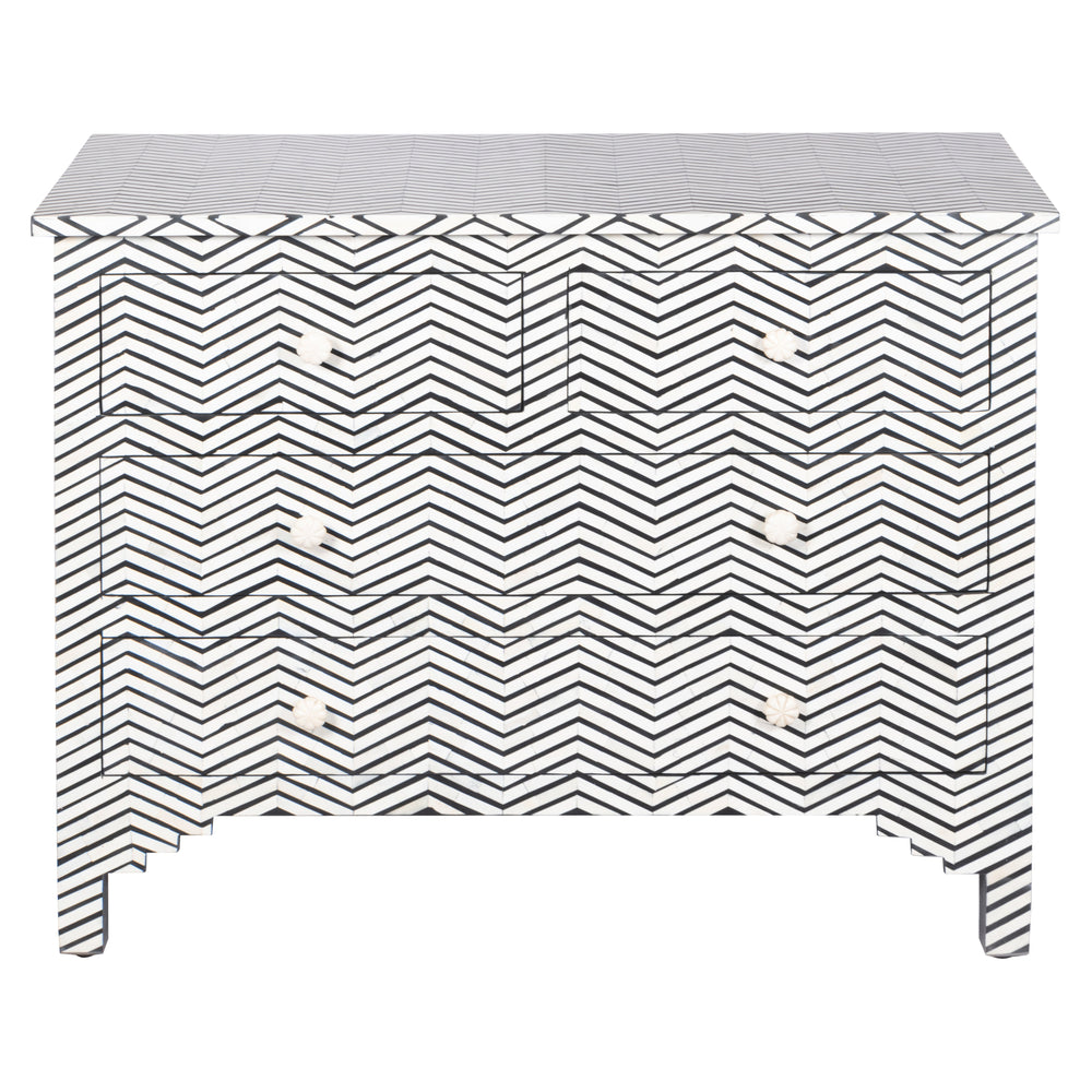 Bone Inlay 4 Drawer Chest of Drawers - Black Thin Zig Zag - Abacus and Hunt LLC