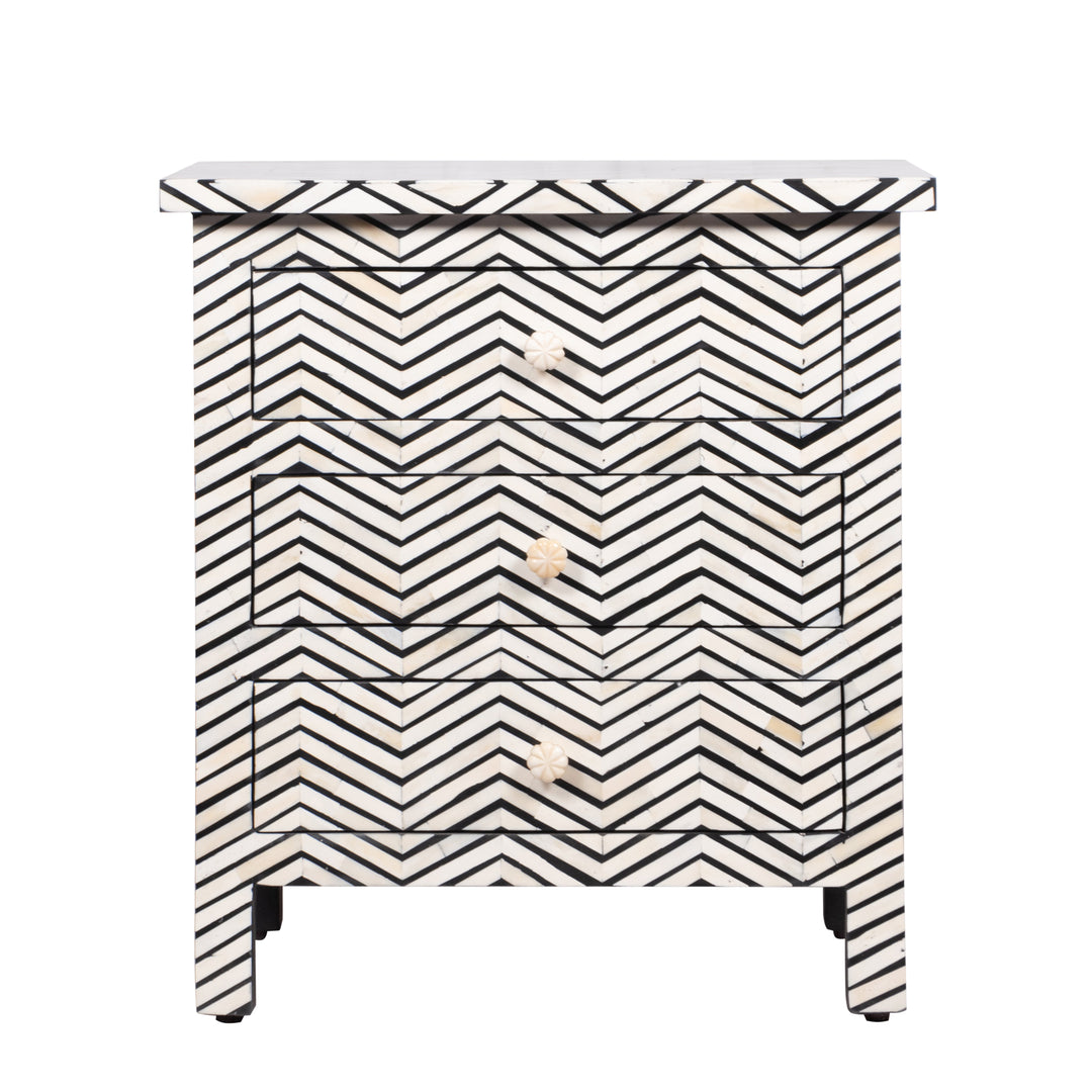 Bone Inlay Large 3 Drawer Bedside - Thin Zig Zag - Abacus and Hunt LLC