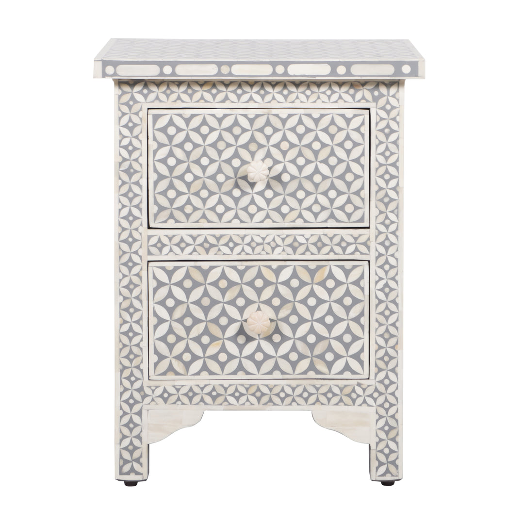 Bone Inlay Bedside, 2 Drawer Geometric Grey - Abacus and Hunt LLC