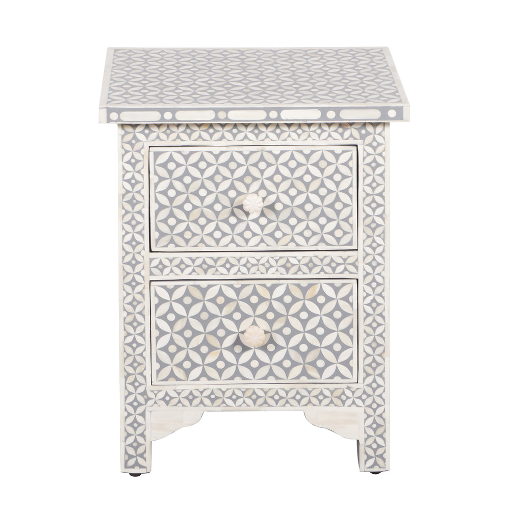 Bone Inlay Bedside, 2 Drawer Geometric Grey - Abacus and Hunt LLC