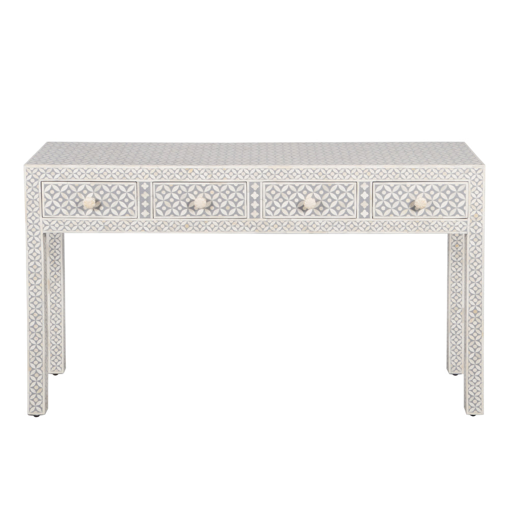 Bone Inlay 4 Drawer Hall Table or Side Table - Grey Geometric - Abacus and Hunt LLC