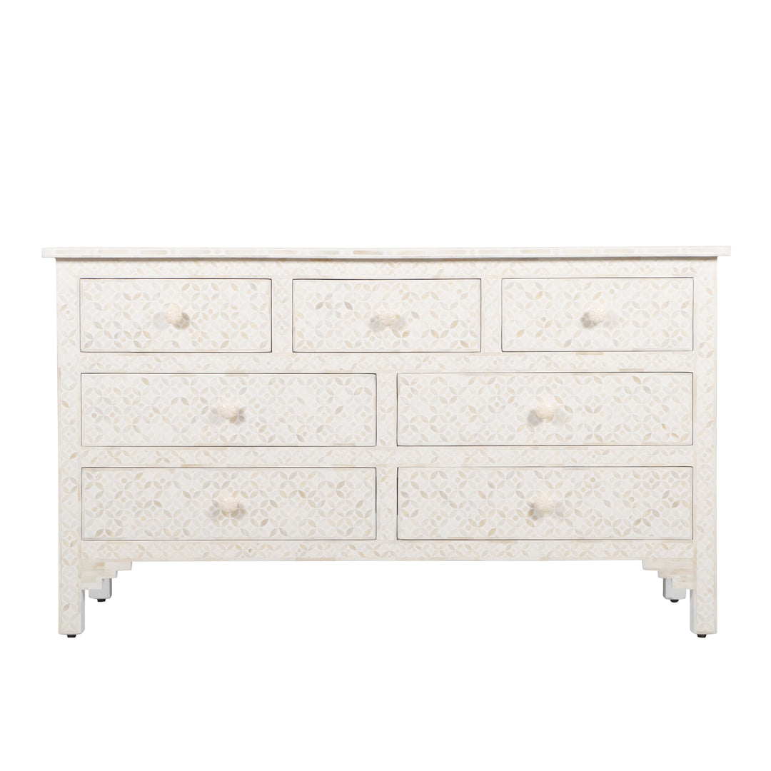 Bone Inlay 7 Drawer Chest of Drawers - White Geometric - Abacus and Hunt LLC