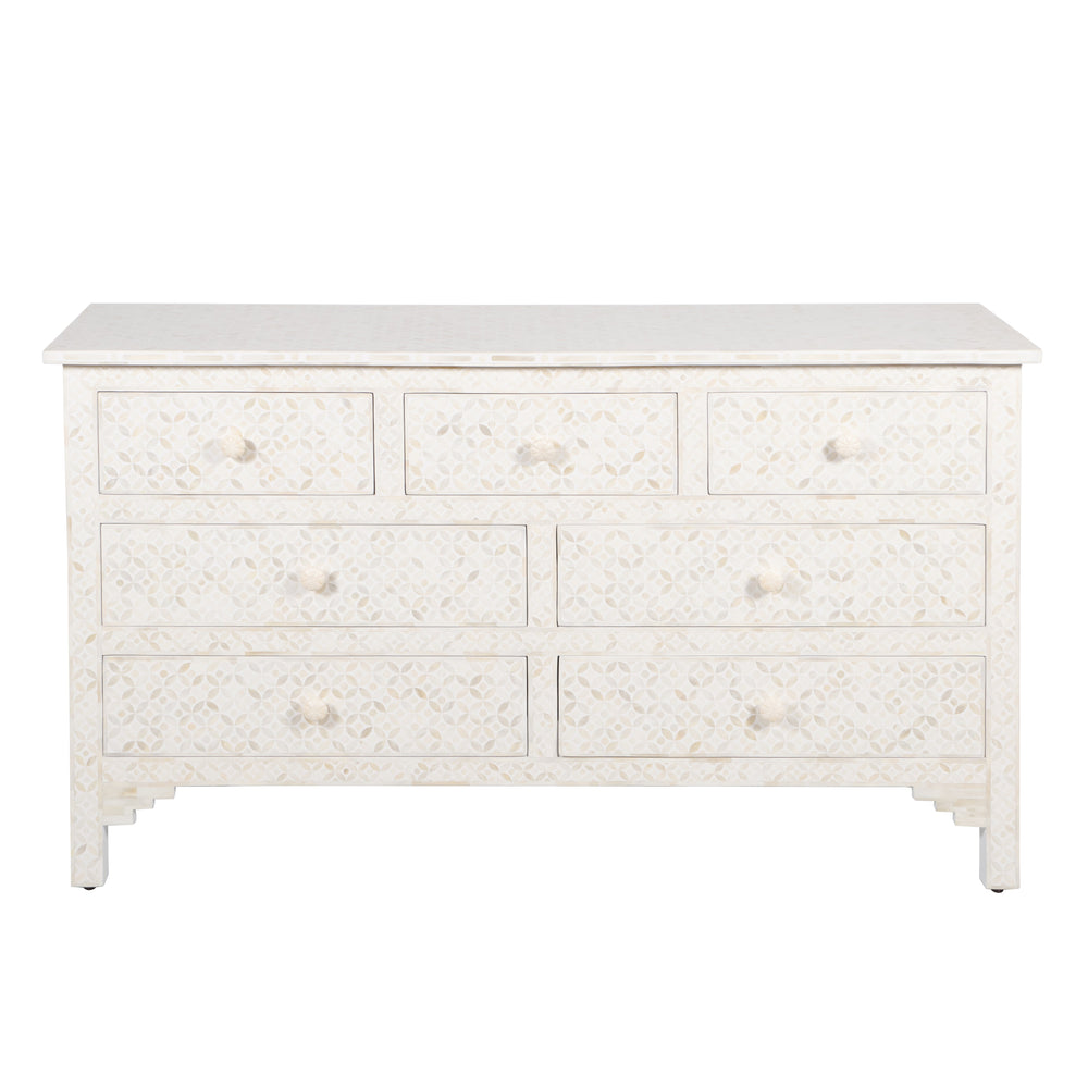 Bone Inlay 7 Drawer Chest of Drawers - White Geometric - Abacus and Hunt LLC