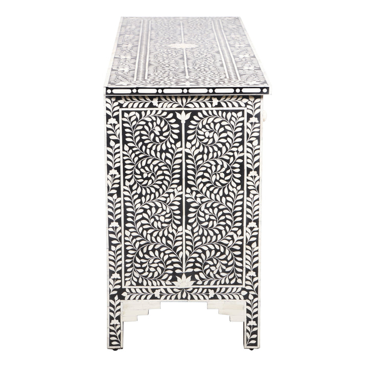 Bone Inlay 7 Drawer Chest of Drawers - Black Floral - Abacus and Hunt LLC
