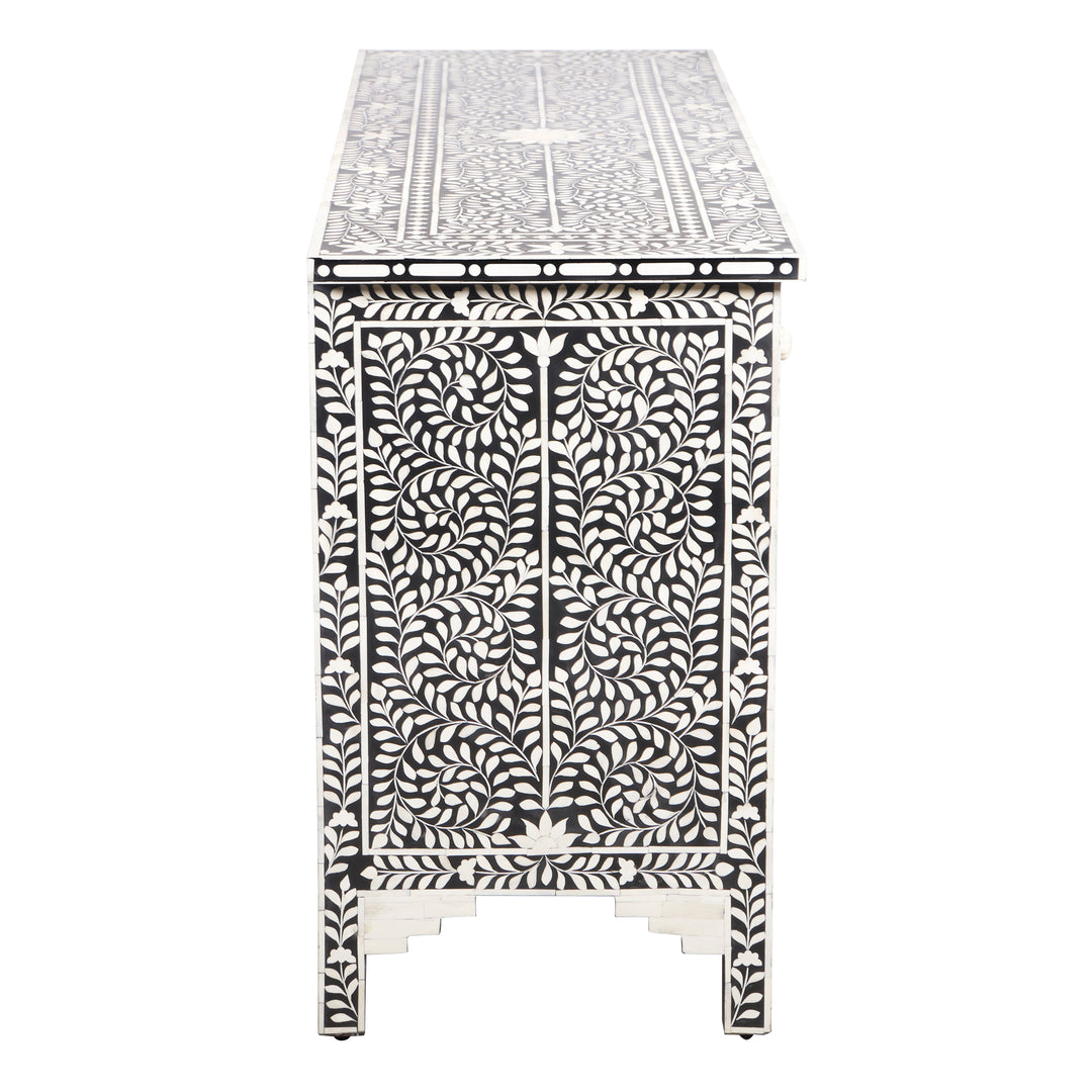 Bone Inlay 7 Drawer Chest of Drawers - Black Floral - Abacus and Hunt LLC