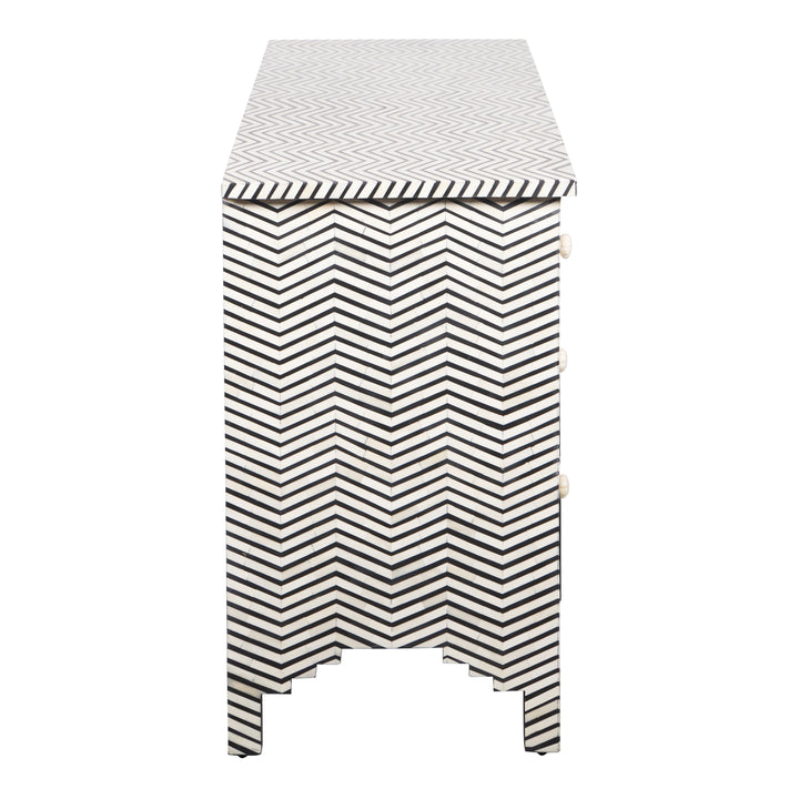 Bone Inlay 7 Drawer Chest of Drawers - Black thin Zig Zag - Abacus and Hunt LLC