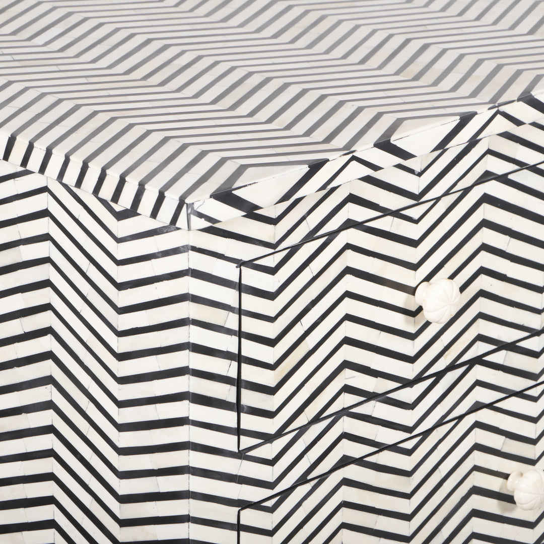 Bone Inlay 7 Drawer Chest of Drawers - Black thin Zig Zag - Abacus and Hunt LLC