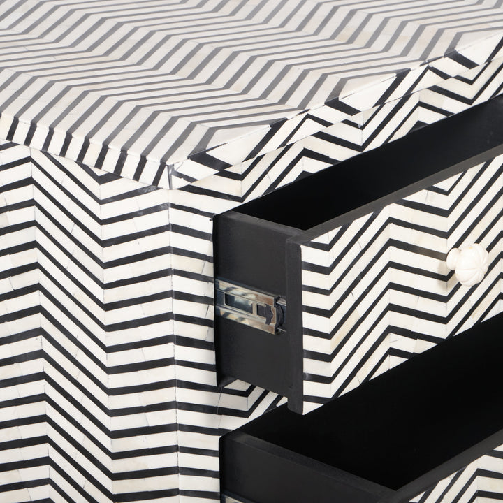 Bone Inlay 7 Drawer Chest of Drawers - Black thin Zig Zag - Abacus and Hunt LLC