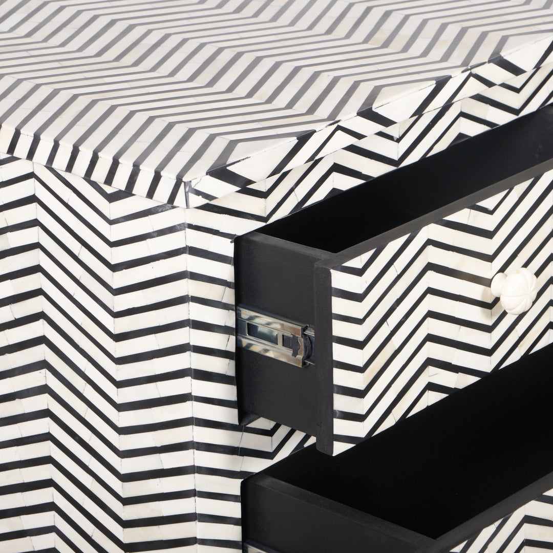 Bone Inlay 7 Drawer Chest of Drawers - Black thin Zig Zag - Abacus and Hunt LLC