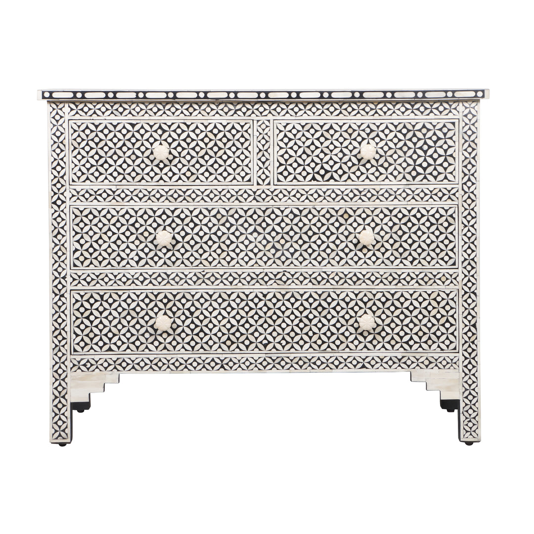 Bone Inlay 4 Drawer Chest of Drawers - Black Geometric - Abacus and Hunt LLC