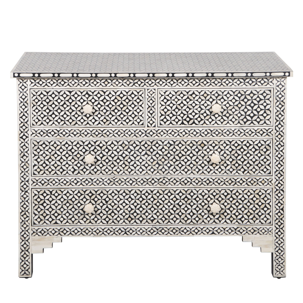 Bone Inlay 4 Drawer Chest of Drawers - Black Geometric - Abacus and Hunt LLC