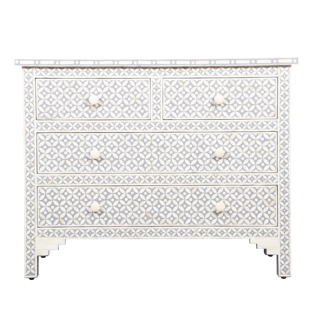 Bone Inlay 4 Drawer Chest of Drawers - Grey Geometric - Abacus and Hunt LLC