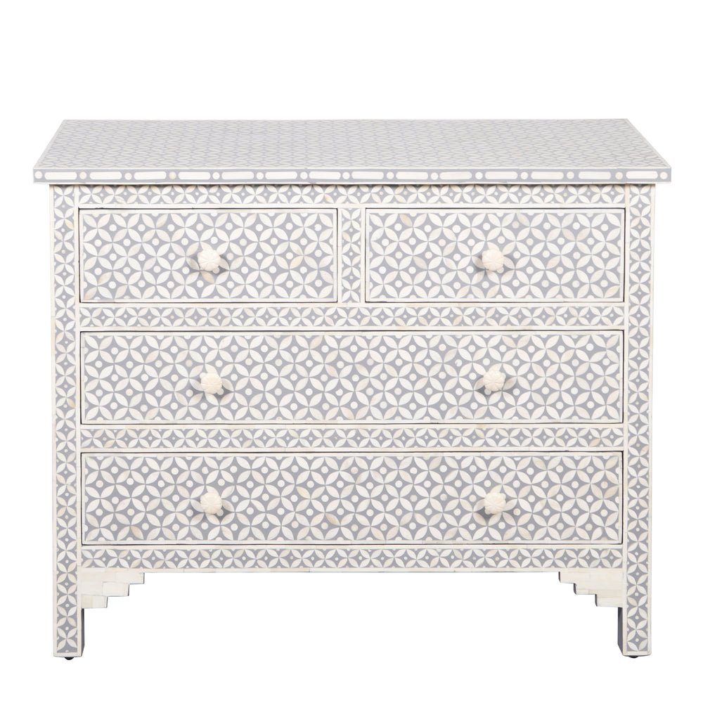 Bone Inlay 4 Drawer Chest of Drawers - Grey Geometric - Abacus and Hunt LLC