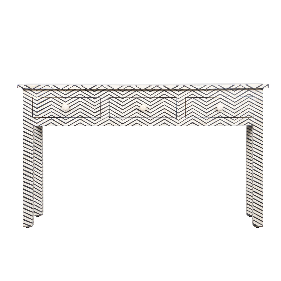 Bone Inlay 3 Drawer Hall Table or Side Table - Black Zig Zag - Abacus and Hunt LLC