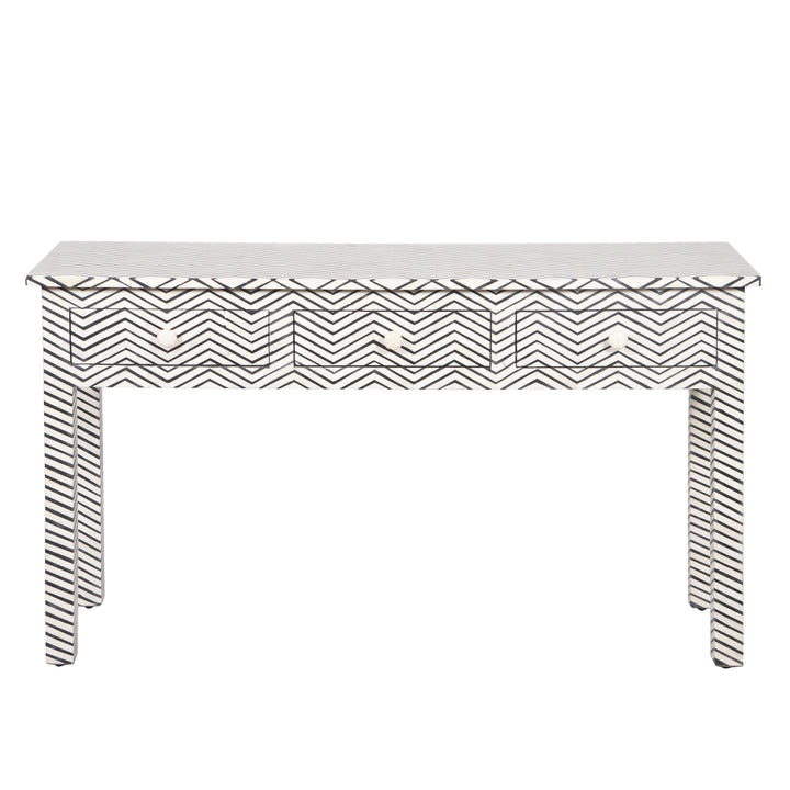 Bone Inlay 3 Drawer Hall Table or Side Table - Black Zig Zag - Abacus and Hunt LLC