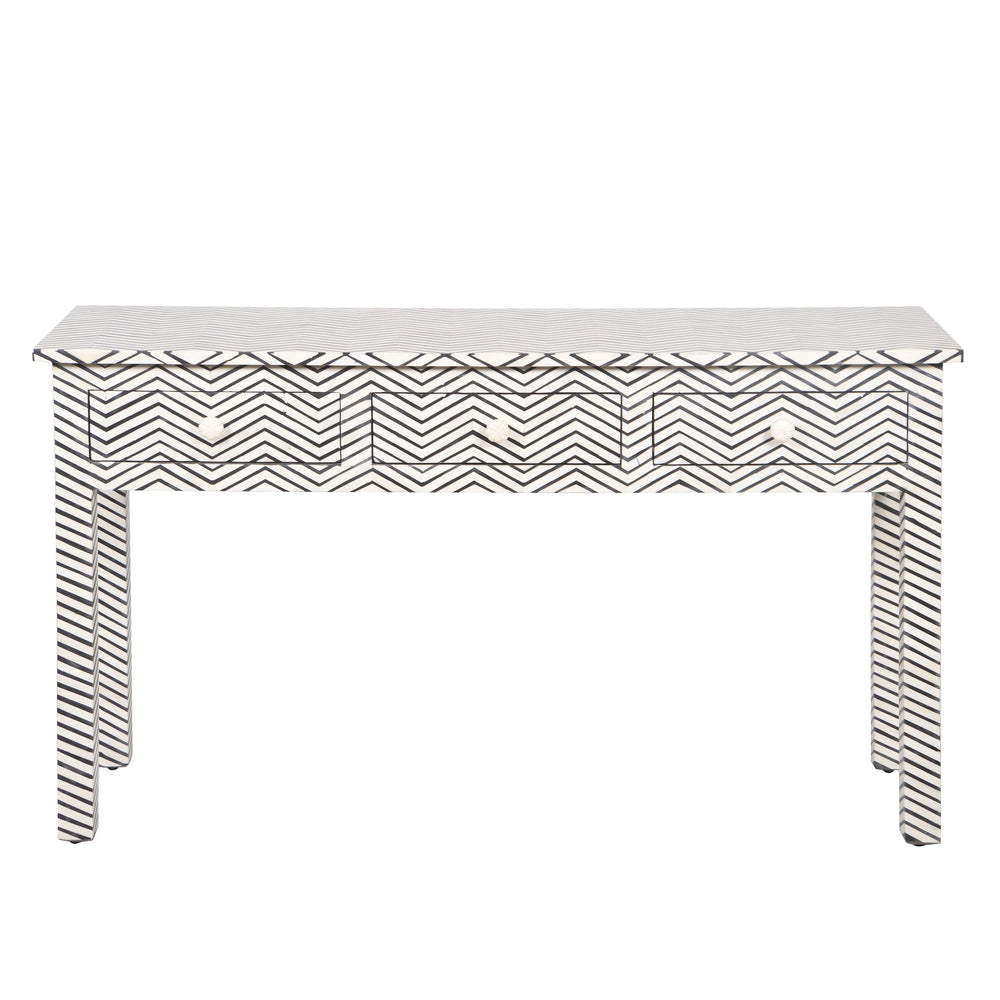 Bone Inlay 3 Drawer Hall Table or Side Table - Black Zig Zag - Abacus and Hunt LLC