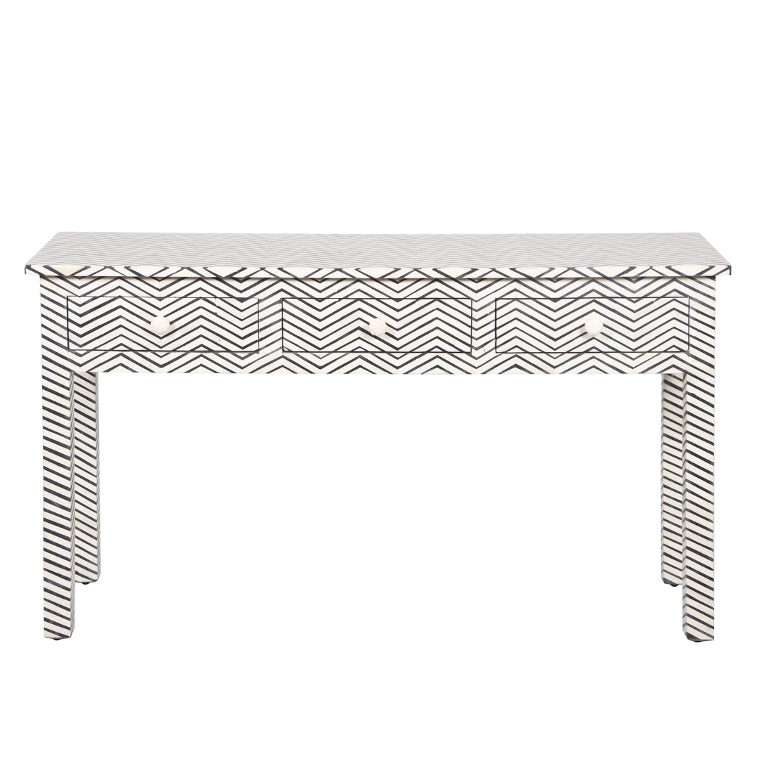 Bone Inlay 3 Drawer Hall Table or Side Table - Black Zig Zag - Abacus and Hunt LLC