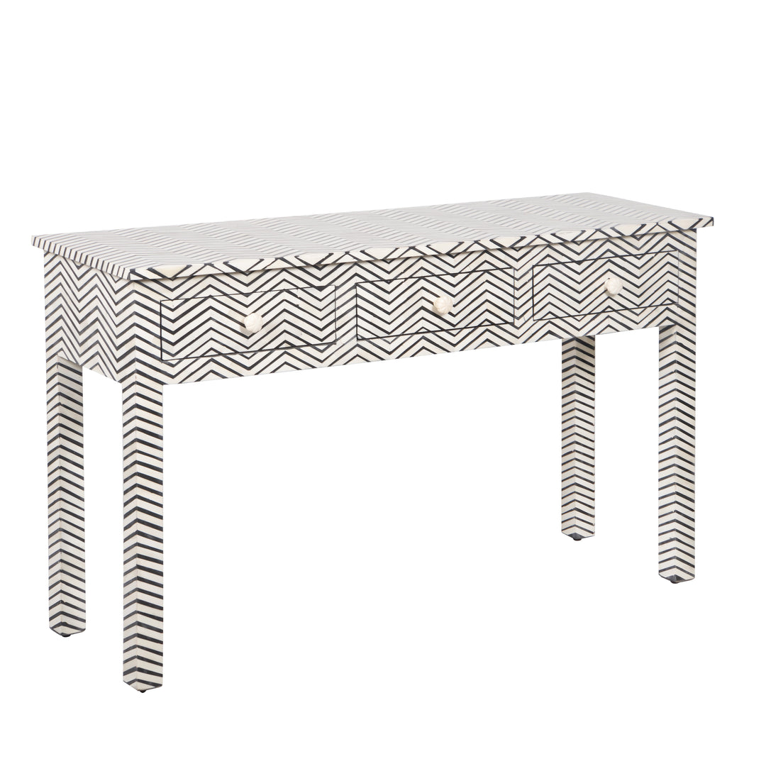 Bone Inlay 3 Drawer Hall Table or Side Table - Black Zig Zag - Abacus and Hunt LLC