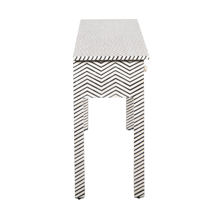 Bone Inlay 3 Drawer Hall Table or Side Table - Black Zig Zag - Abacus and Hunt LLC