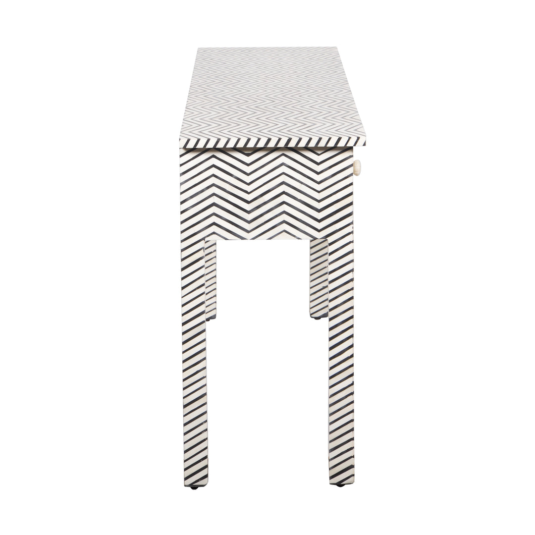 Bone Inlay 3 Drawer Hall Table or Side Table - Black Zig Zag - Abacus and Hunt LLC