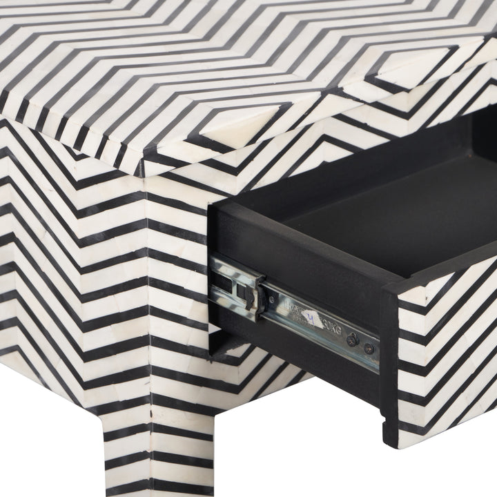Bone Inlay 3 Drawer Hall Table or Side Table - Black Zig Zag - Abacus and Hunt LLC