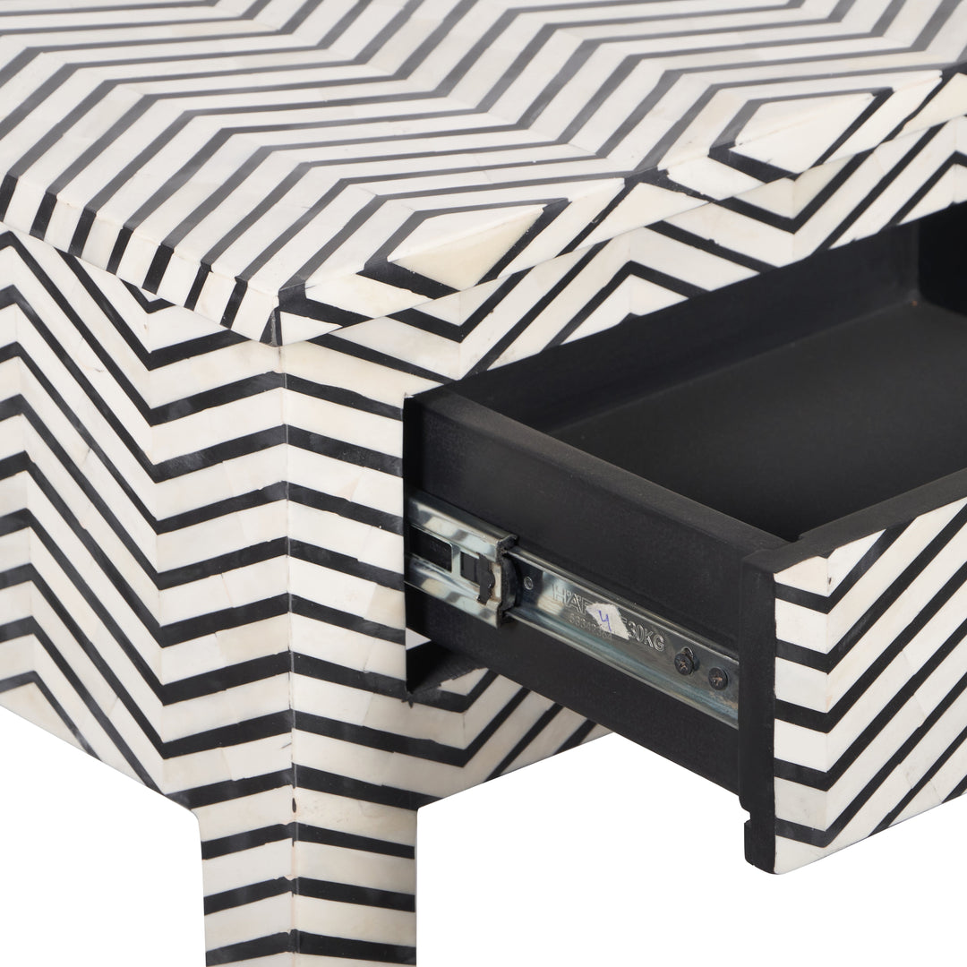 Bone Inlay 3 Drawer Hall Table or Side Table - Black Zig Zag - Abacus and Hunt LLC