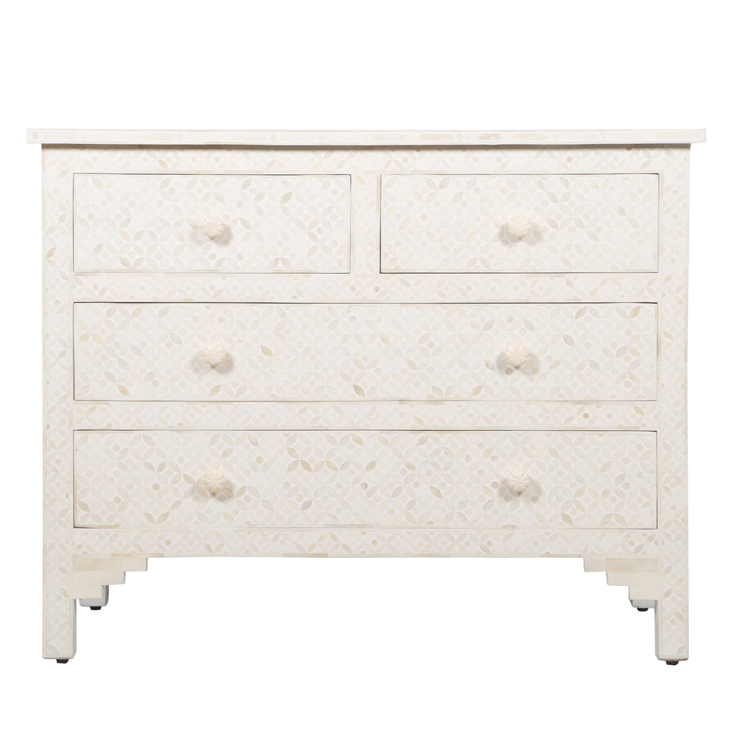 Bone Inlay 4 Drawer Chest of Drawers - White Geometric - Abacus and Hunt LLC