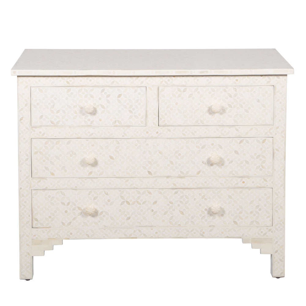 Bone Inlay 4 Drawer Chest of Drawers - White Geometric - Abacus and Hunt LLC