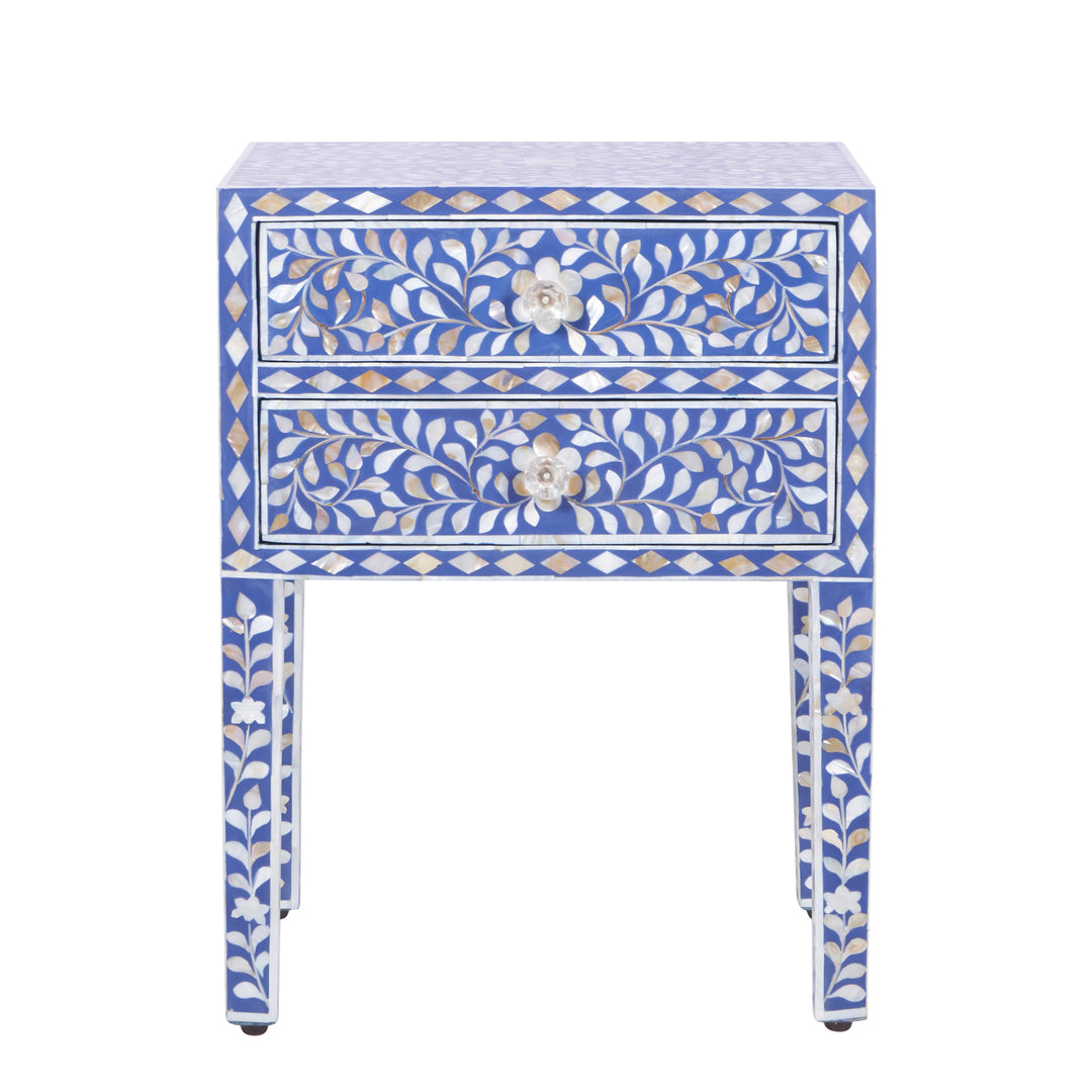 Mother of Pearl Inlay Bedside Table - Indigo Blue - Abacus and Hunt LLC