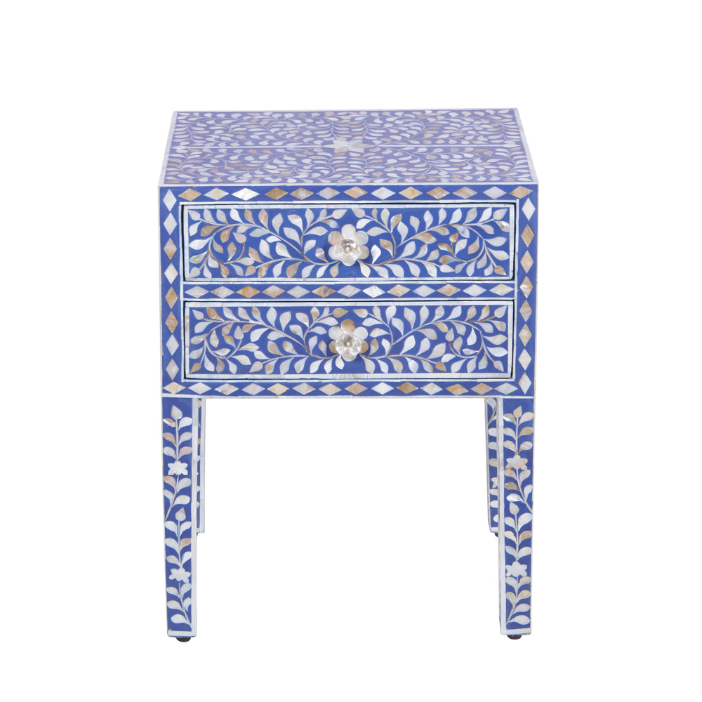 Mother of Pearl Inlay Bedside Table - Indigo Blue - Abacus and Hunt LLC