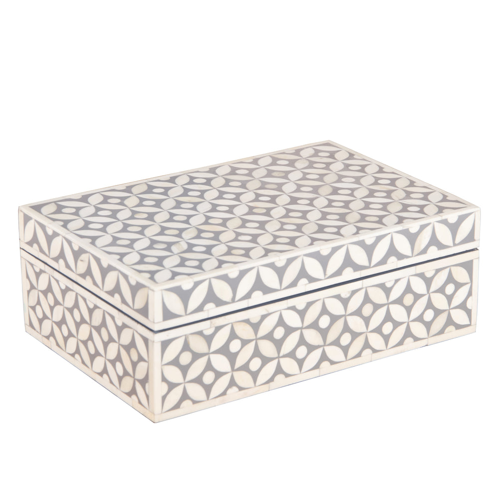 Bone Inlay Box Medium - Grey Geometric - Abacus and Hunt LLC
