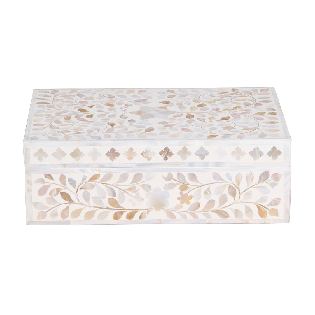 Mother of Pearl Inlay Box - White Floral - Abacus and Hunt LLC