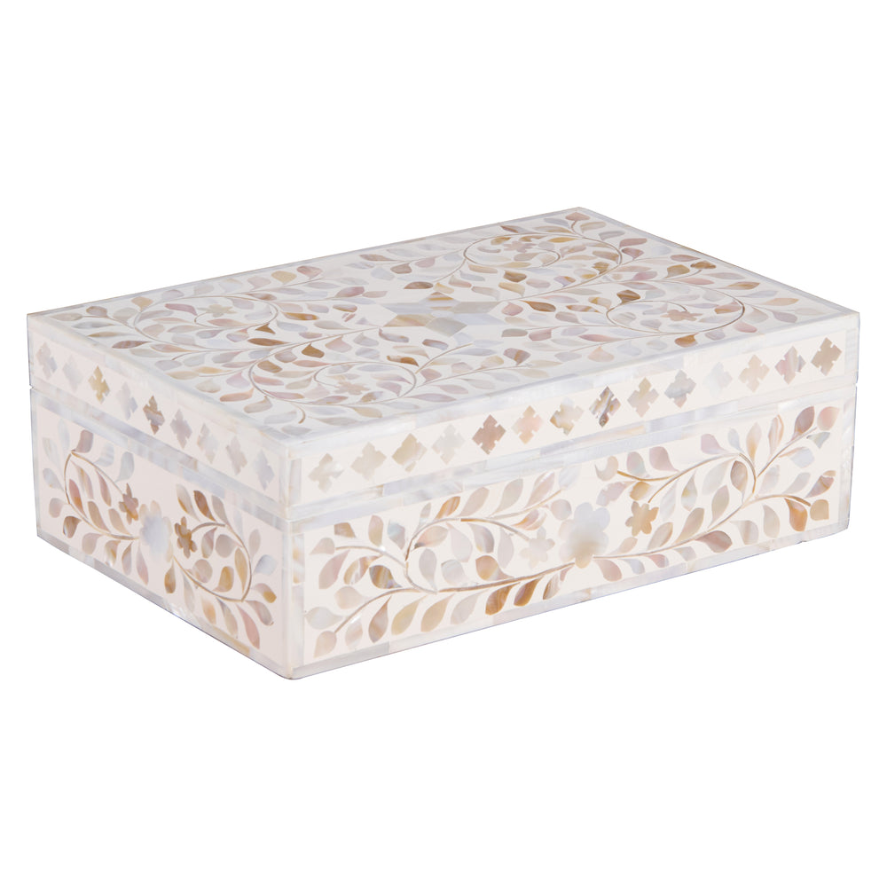 Mother of Pearl Inlay Box - White Floral - Abacus and Hunt LLC