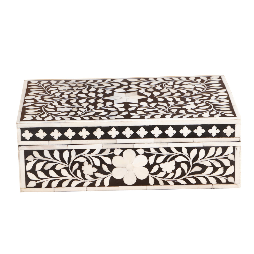 Bone Inlay Box Medium - Black Floral - Abacus and Hunt LLC