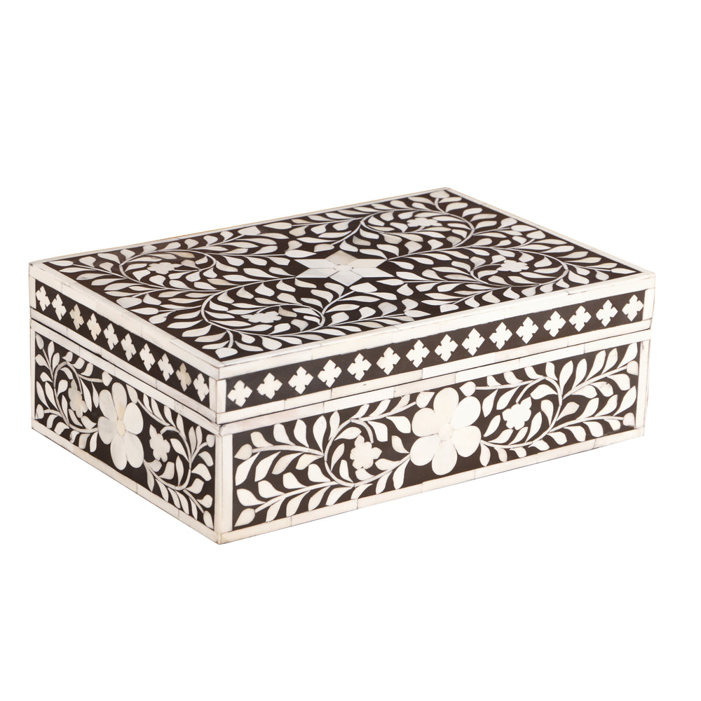 Bone Inlay Box Medium - Black Floral - Abacus and Hunt LLC
