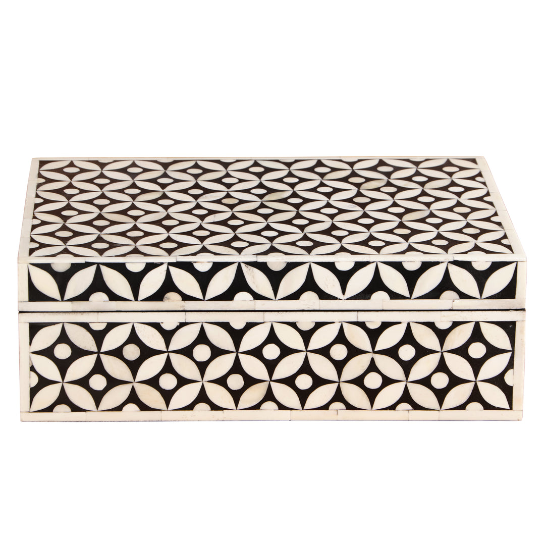 Bone Inlay Box Medium - Black Geometric - Abacus and Hunt LLC