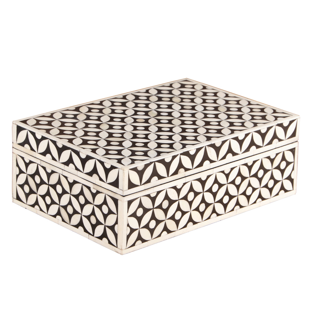 Bone Inlay Box Medium - Black Geometric - Abacus and Hunt LLC