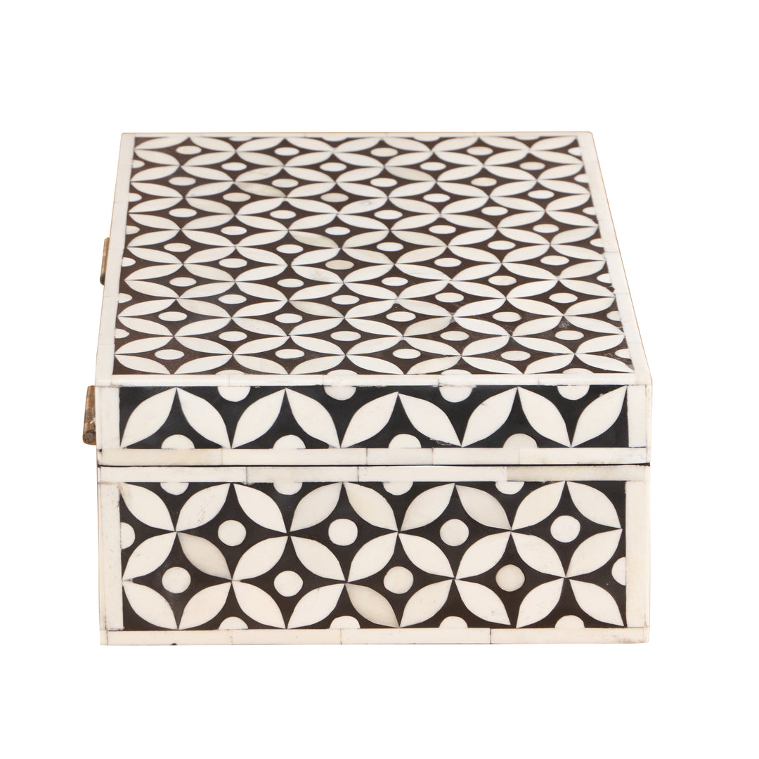 Bone Inlay Box Medium - Black Geometric - Abacus and Hunt LLC