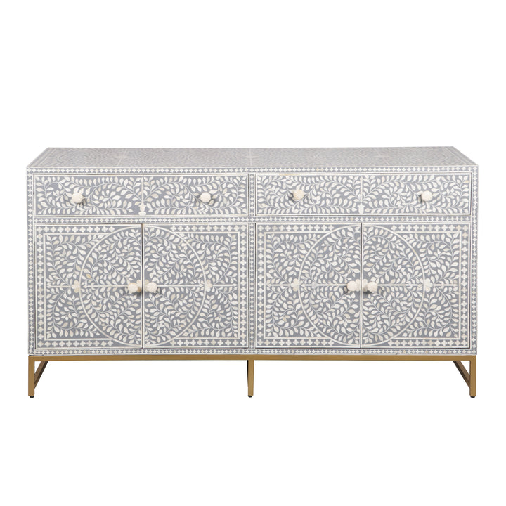 Bone Inlay Buffet - Light Grey Floral Scroll - Abacus and Hunt LLC