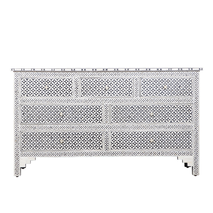 Bone Inlay 7 Drawer Dresser - Black Geometric