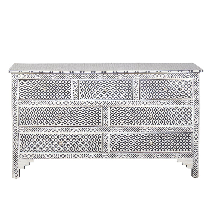 Bone Inlay 7 Drawer Dresser - Black Geometric