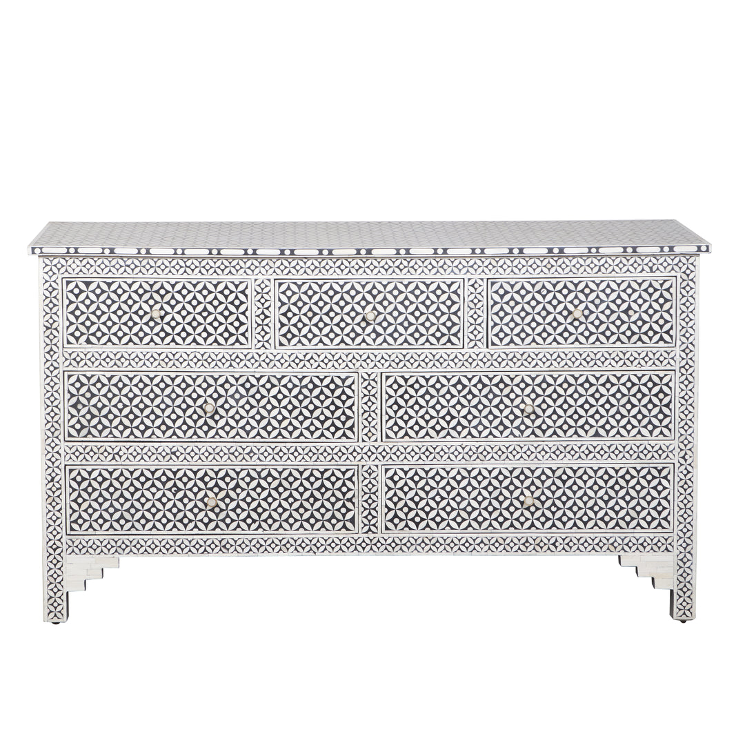 Bone Inlay 7 Drawer Dresser - Black Geometric