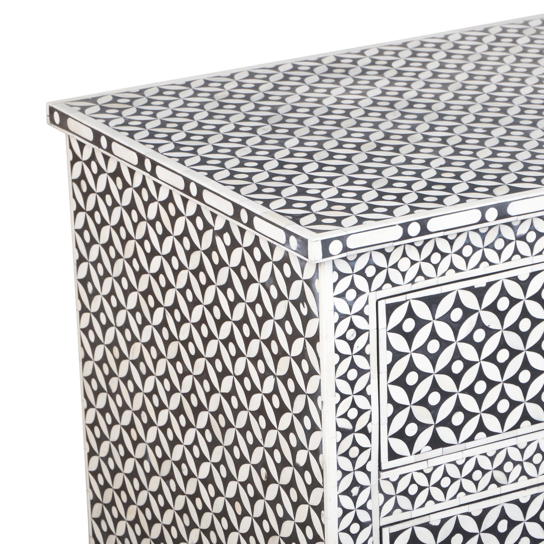 Bone Inlay 7 Drawer Dresser - Black Geometric