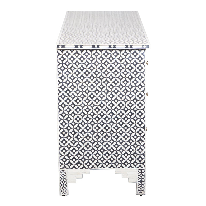 Bone Inlay 7 Drawer Dresser - Black Geometric