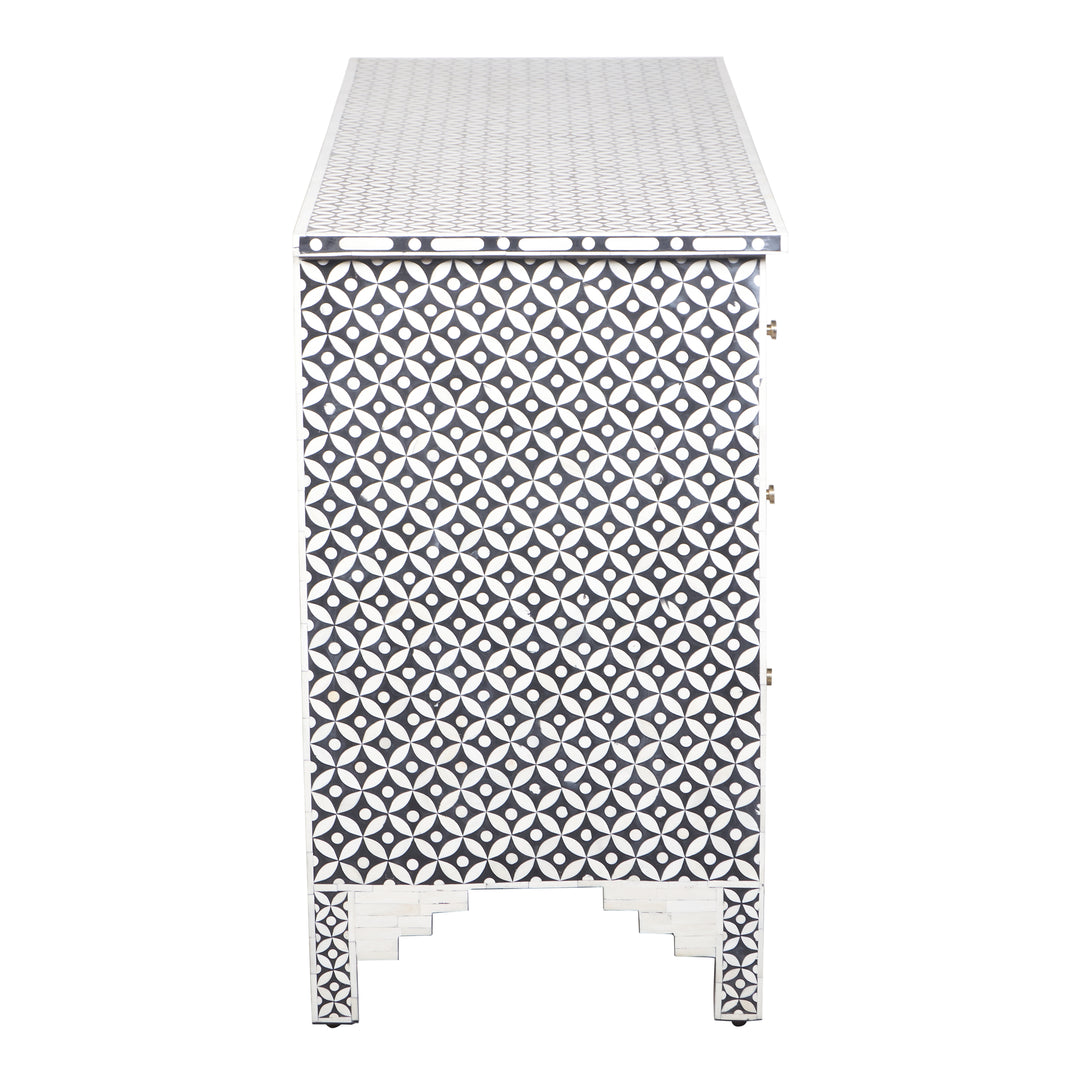 Bone Inlay 7 Drawer Dresser - Black Geometric