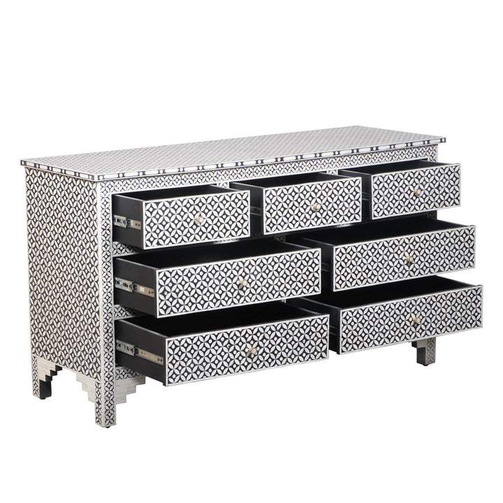 Bone Inlay 7 Drawer Dresser - Black Geometric