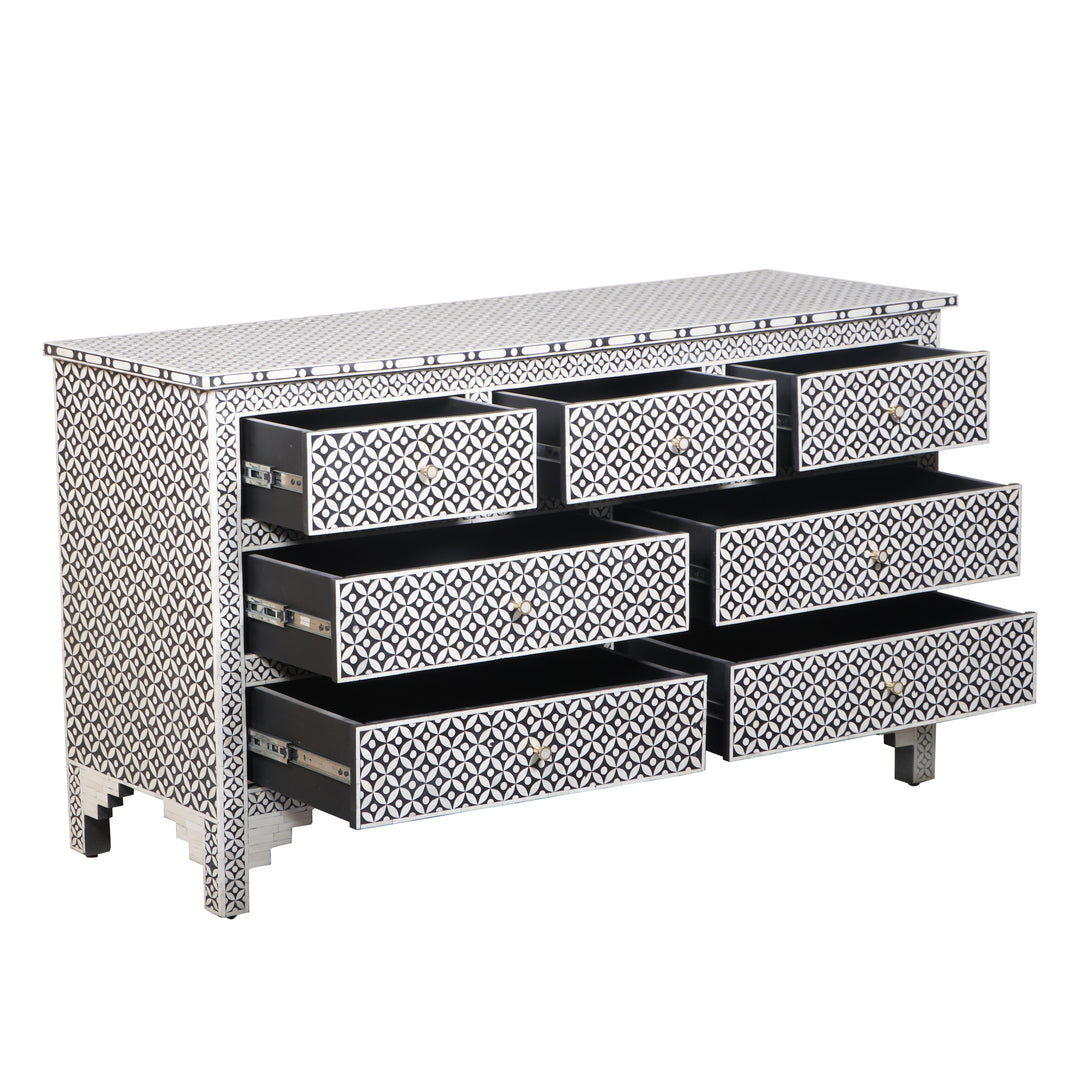Bone Inlay 7 Drawer Dresser - Black Geometric